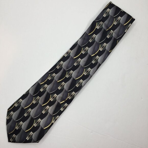 Arrow Mens 100% Silk Tie Necktie Geometric Gray Black Yellow Blue Office Church - Picture 2 of 7